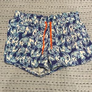 Lilly Pulitzer Luxletic Run Around shorts in Bomber blue get trunky print Small